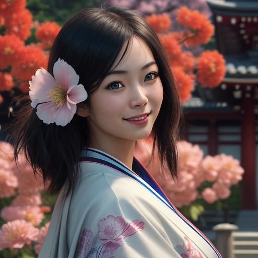 Beautiful Japanese Woman in Hyperrealistic 3D Render