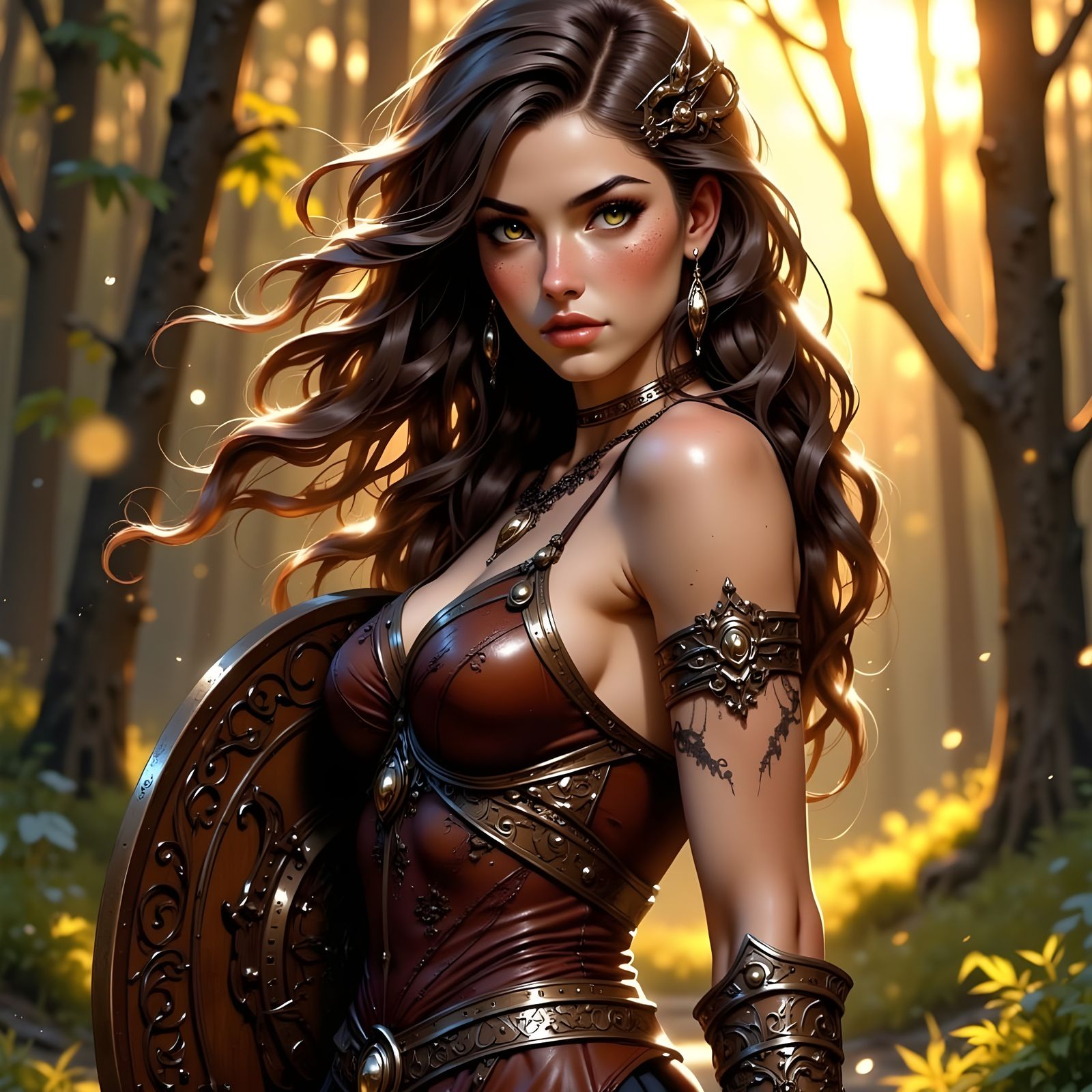 A Photorealistic Portrait of a Norse Goddess Wielding a Shie...