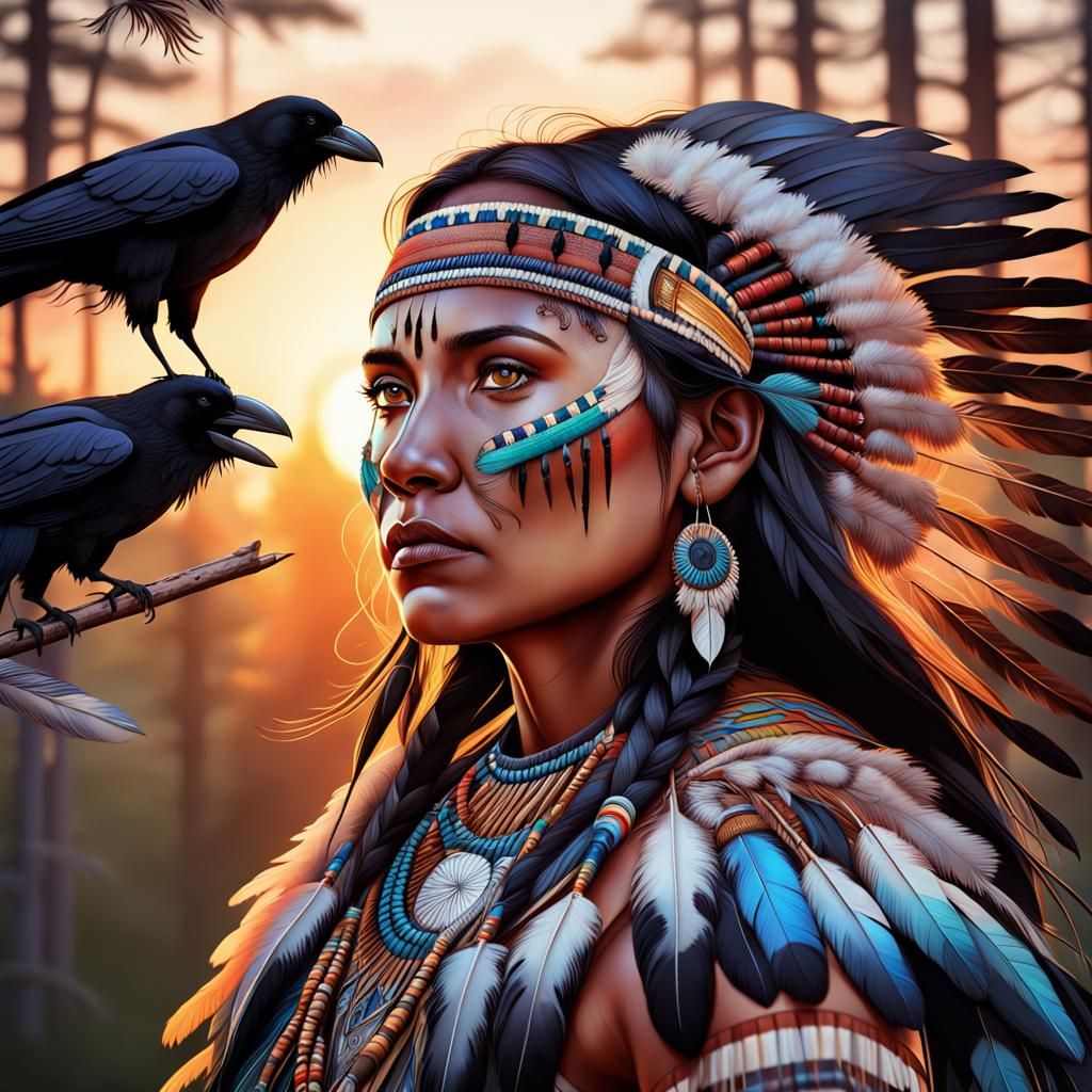 Native American Woman Portrait at Sunset