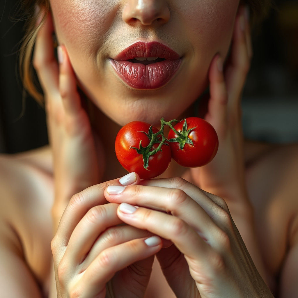 Hyperrealistic Portrait of Woman with Tomatoes