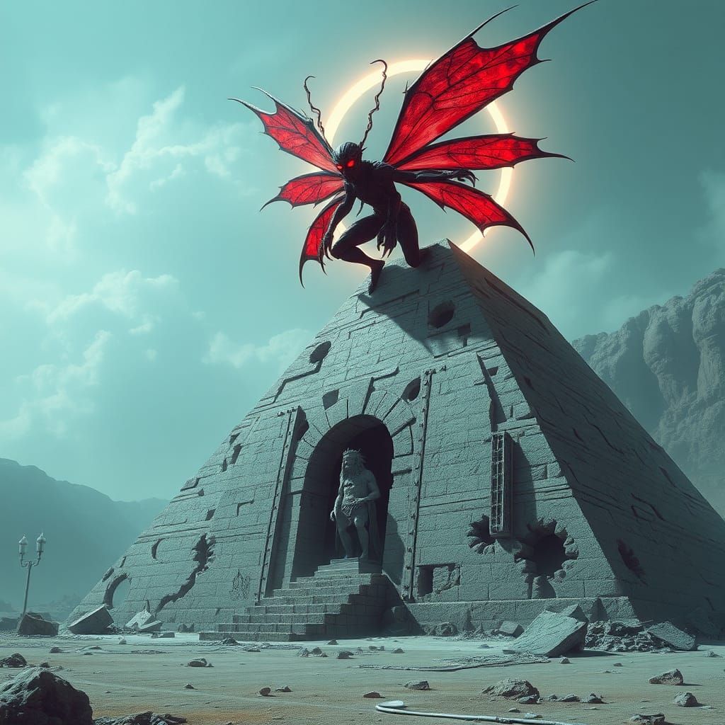 Sinister Fairy on Crumbling Pyramid, in Biomechanical Style