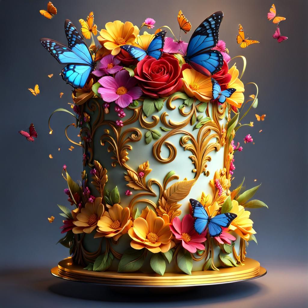 Butterfly and Flower Cake Fantasy Concept Art