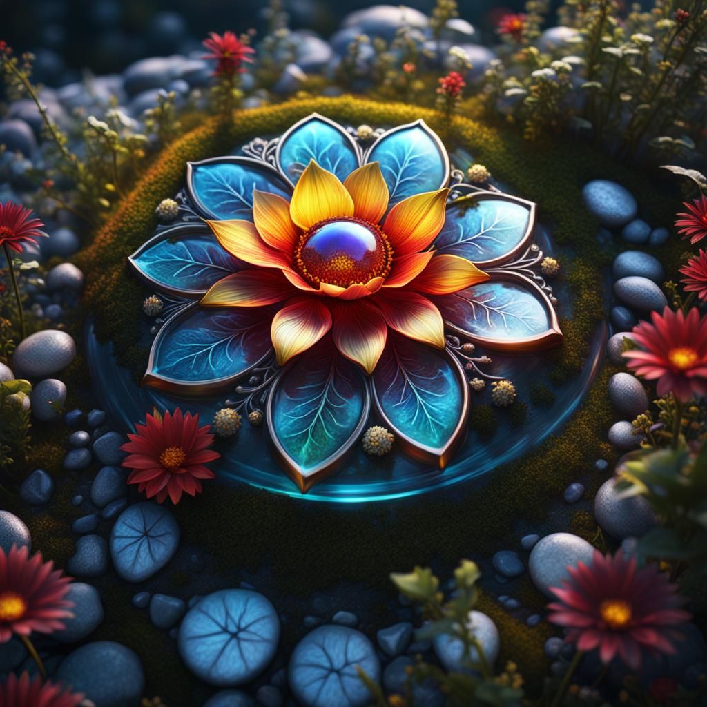 Iridescent Glass Flower with Viking Runes