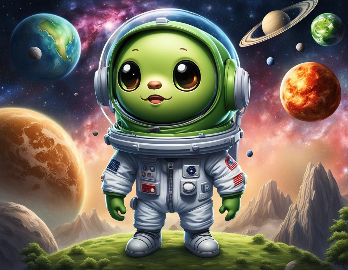 Chibi Avocado Astronaut's Cosmic Hyperrealistic Journey