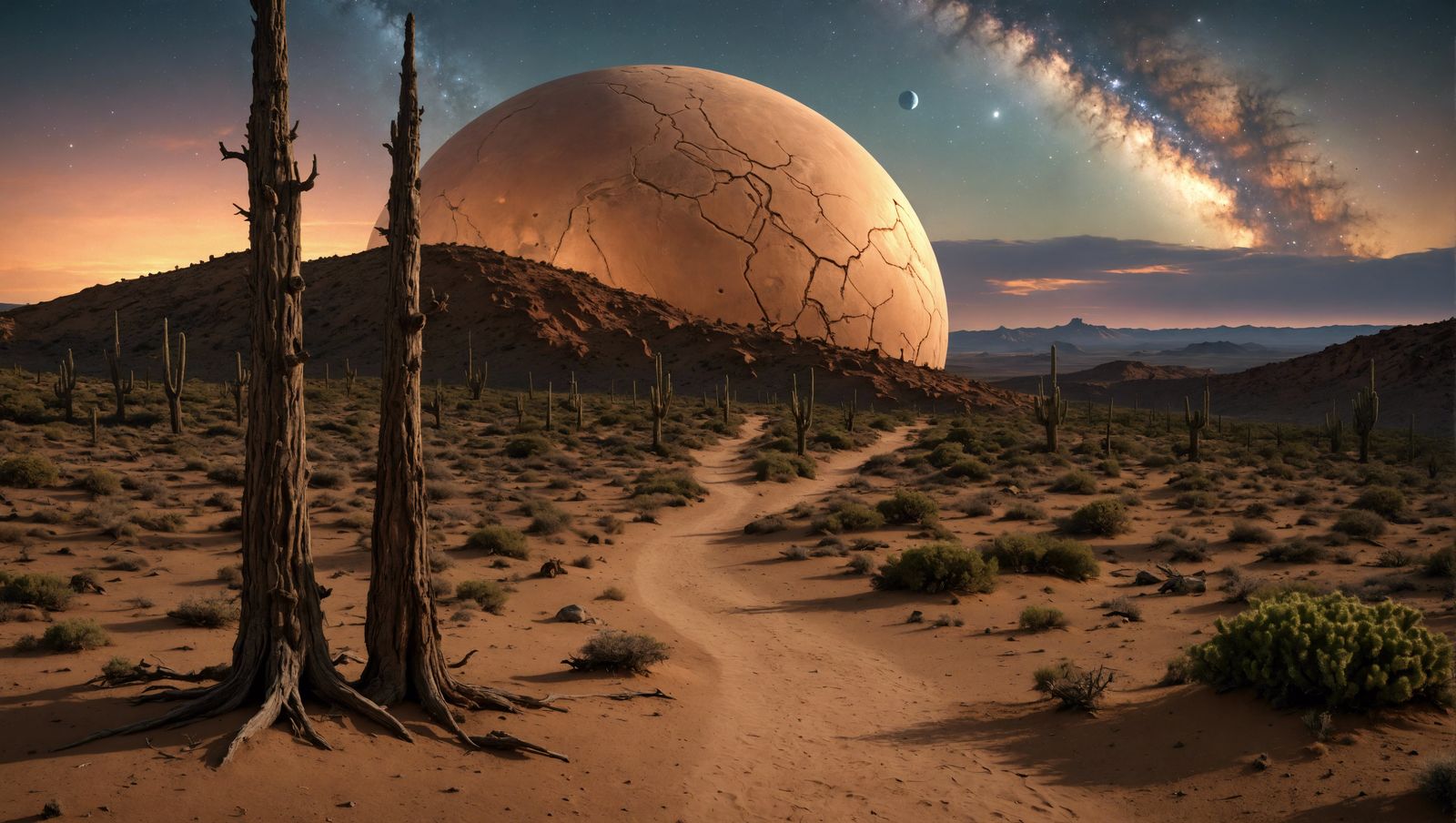 Surreal Planetary Trail Between Alien Worlds