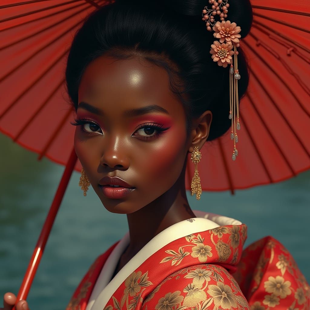 Elegant Woman in Kimono: Digital Art Portrait