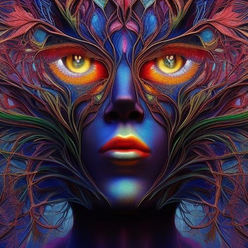 Surreal Tree Face Dreamscape in Vibrant Colors