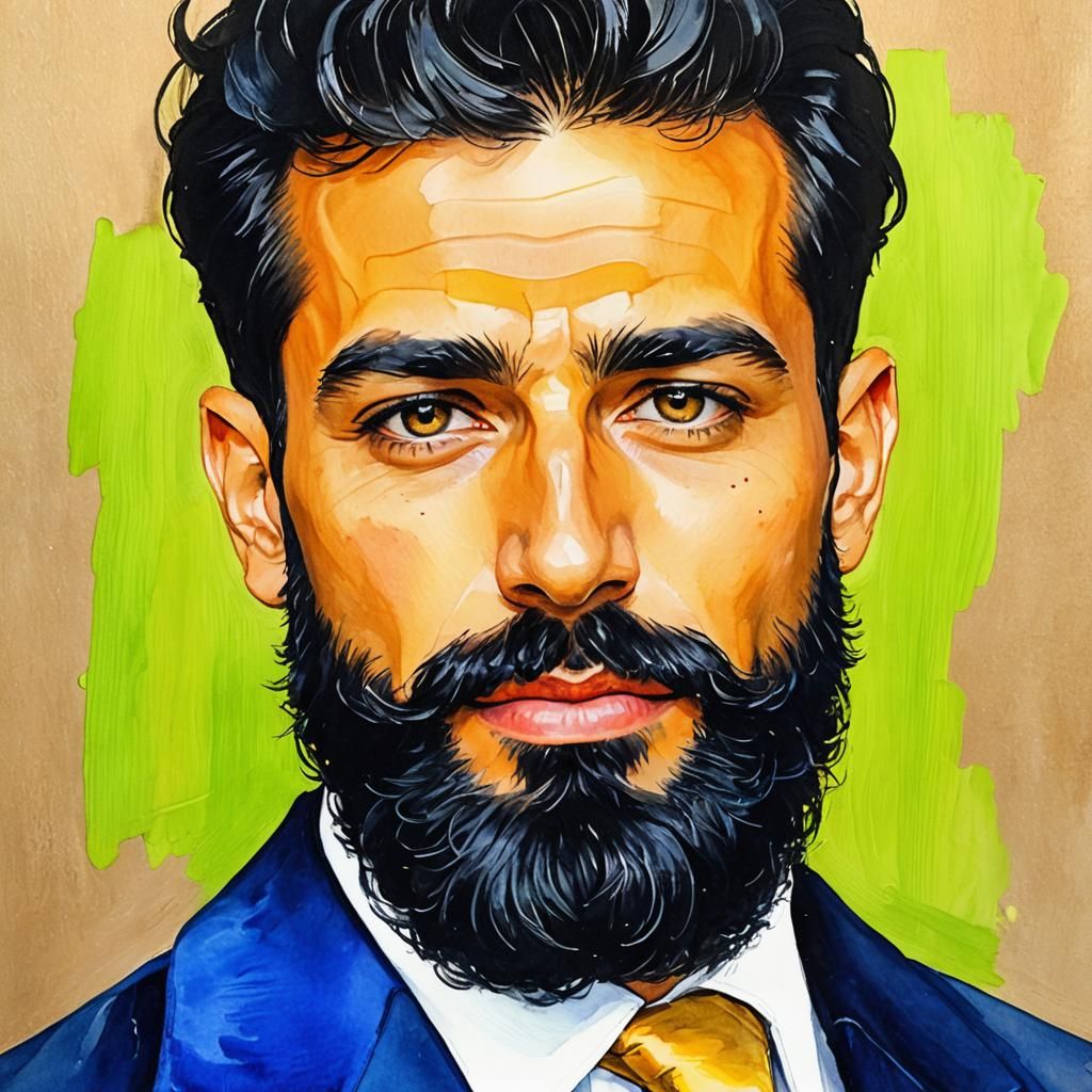 Handsome Man in Blue Suit: Impressionist Portrait