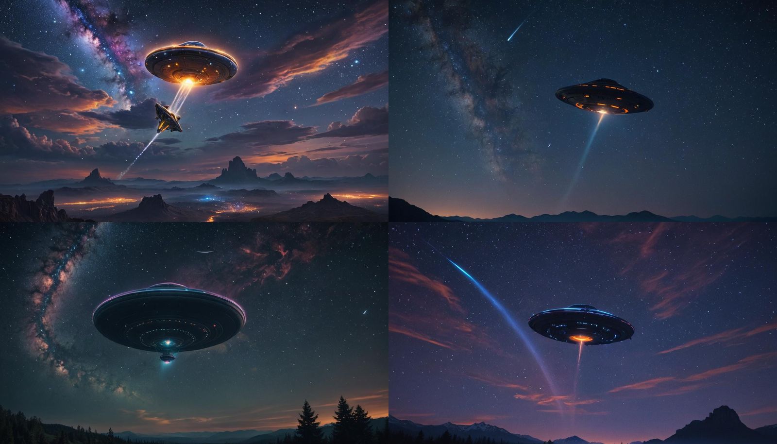 UFOs in Starry Sky: Detailed Matte Painting