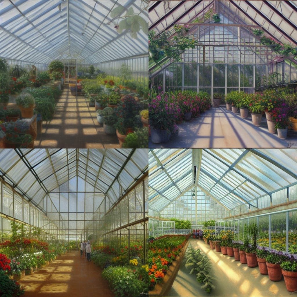 Greenhouse Interior at Noon, Oil Painting