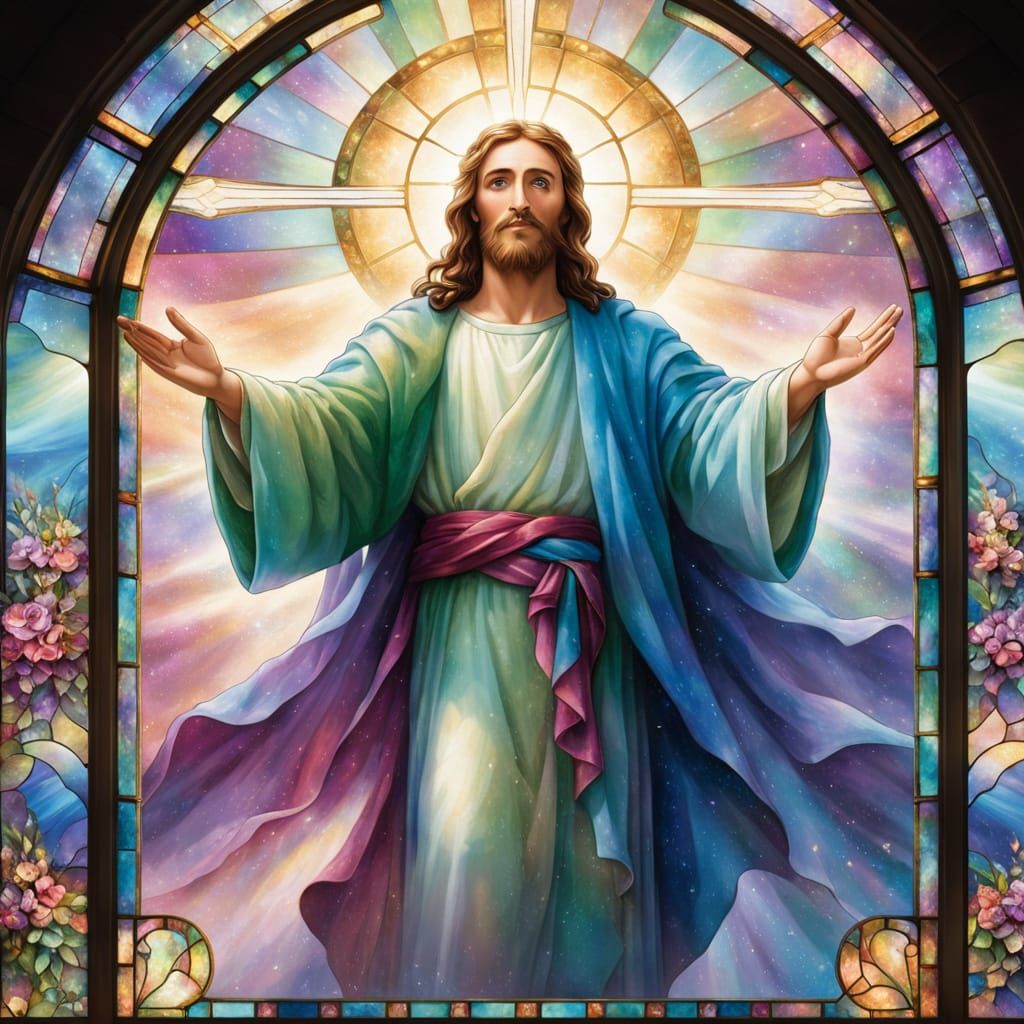 Jesus Stained Glass Window in Ethereal Fantasy Style
