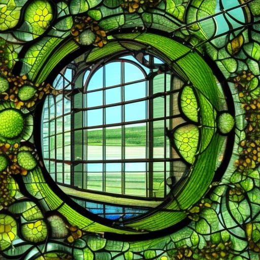 Intricate Stained Glass Window with Floral Mosaic