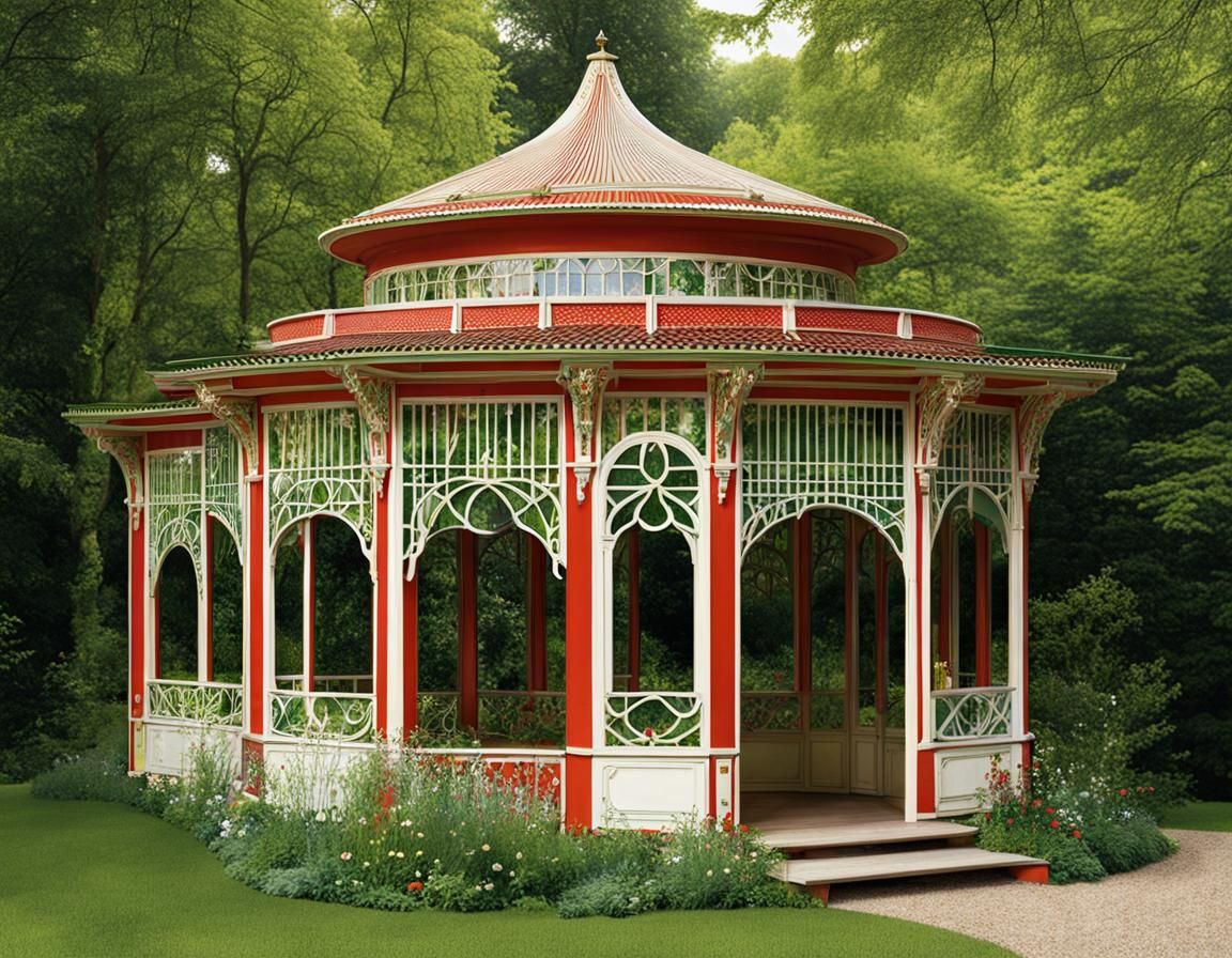 Detailed Garden Pavilion in Hyperrealistic Style