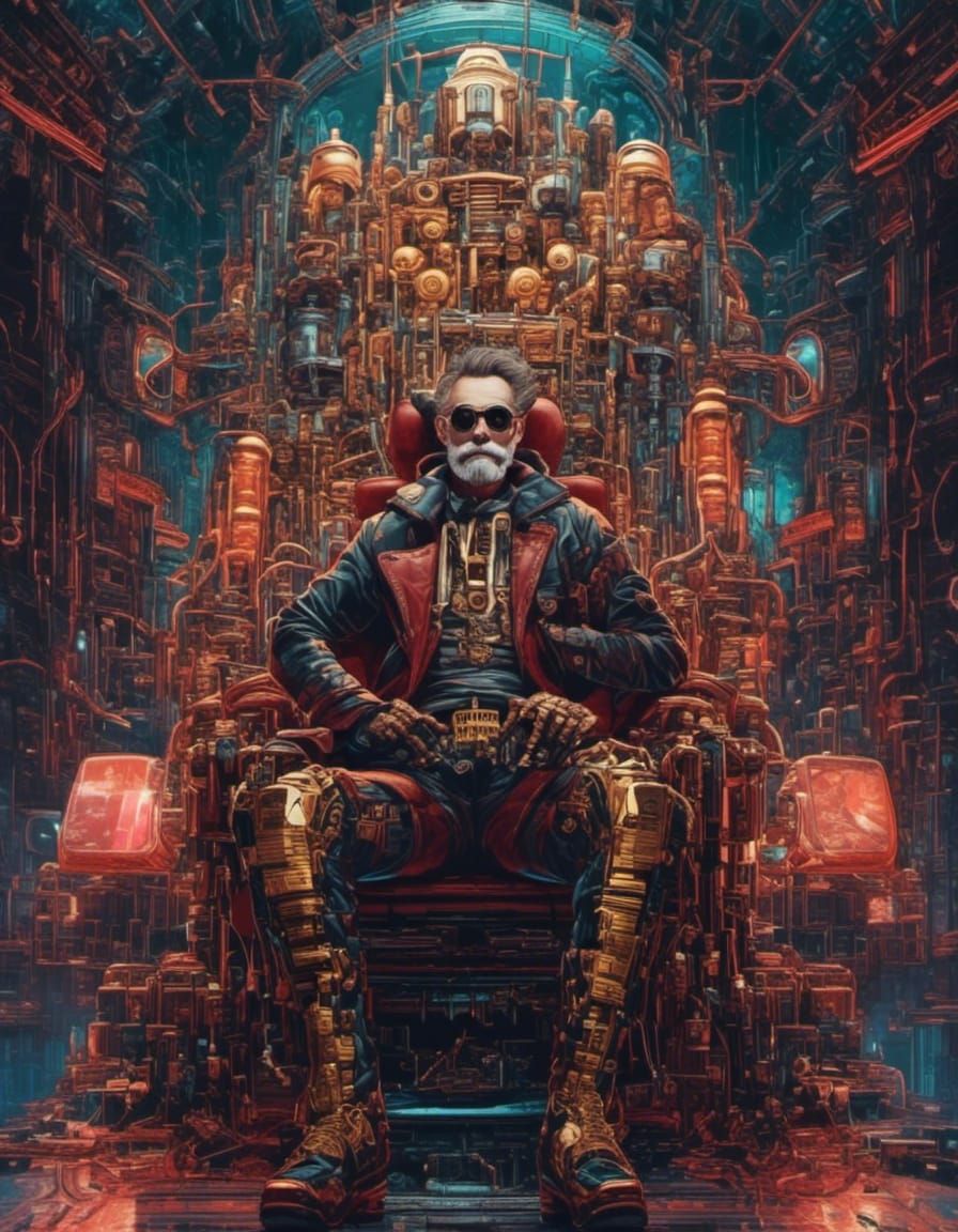 Cyberpunk Santa with Neon Christmas Tree