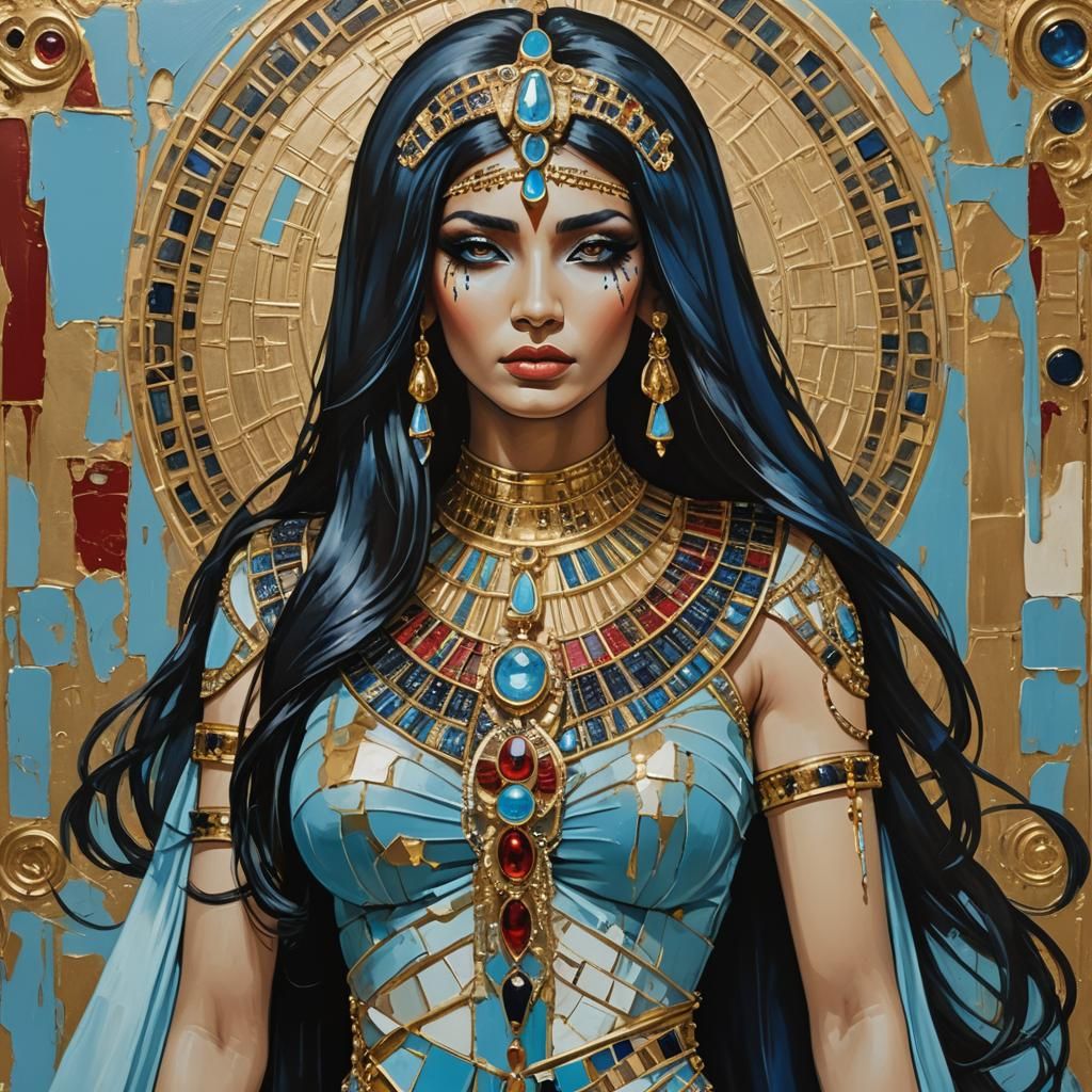 Elegant Egyptian Queen in Abstract Digital Art