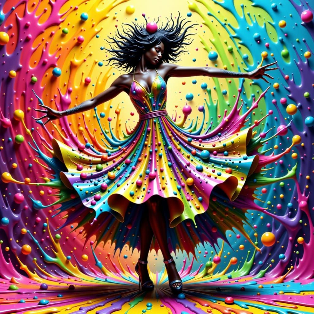 Floral Dancer in Splatter Paint Dreamscape