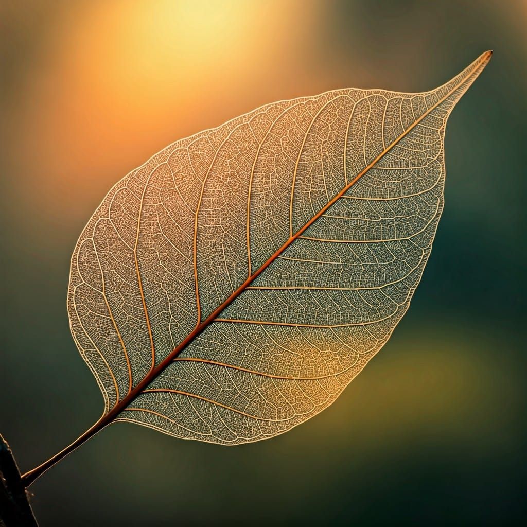 Delicate Autumn Leaf Skeleton in Eerie, Mystical Landscape