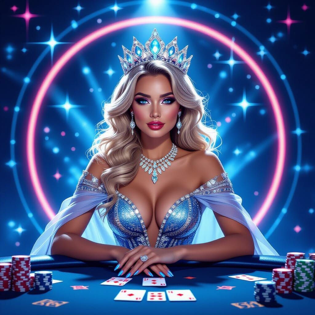 Alien Queen of Hearts in Futuristic Art Deco Style