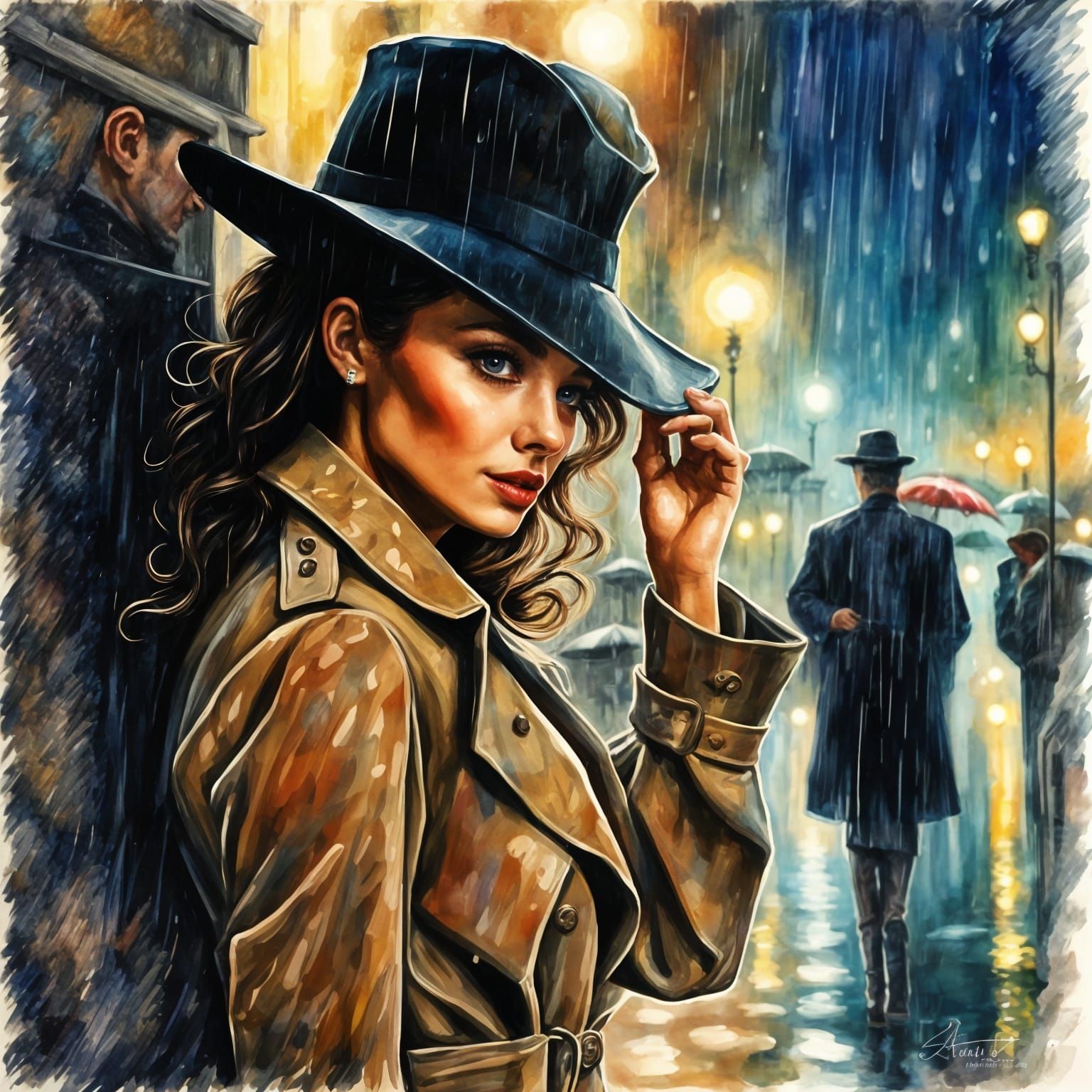 Carmen Santiago in Rainy City, Alcohol Ink Style