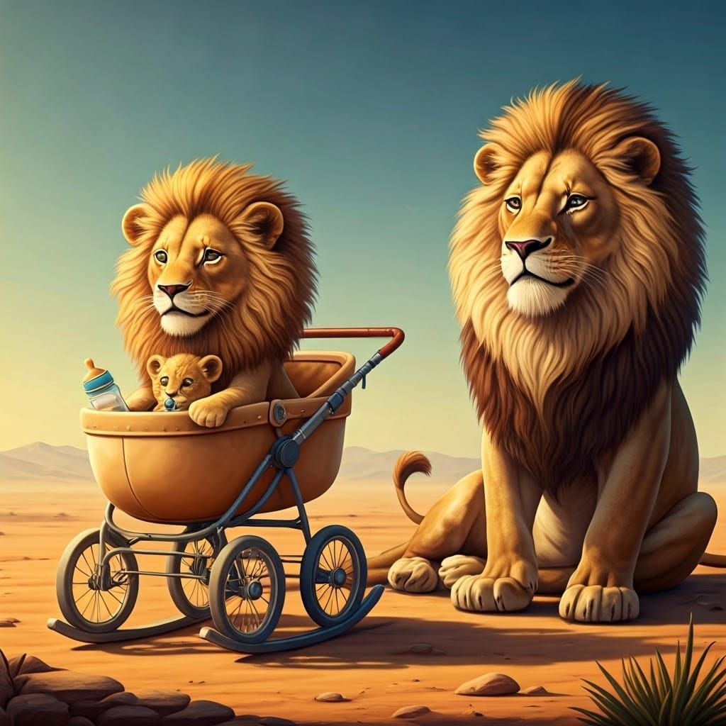 A Majestic Lioness and Her Laid-Back Pride Bask in Desert Su...