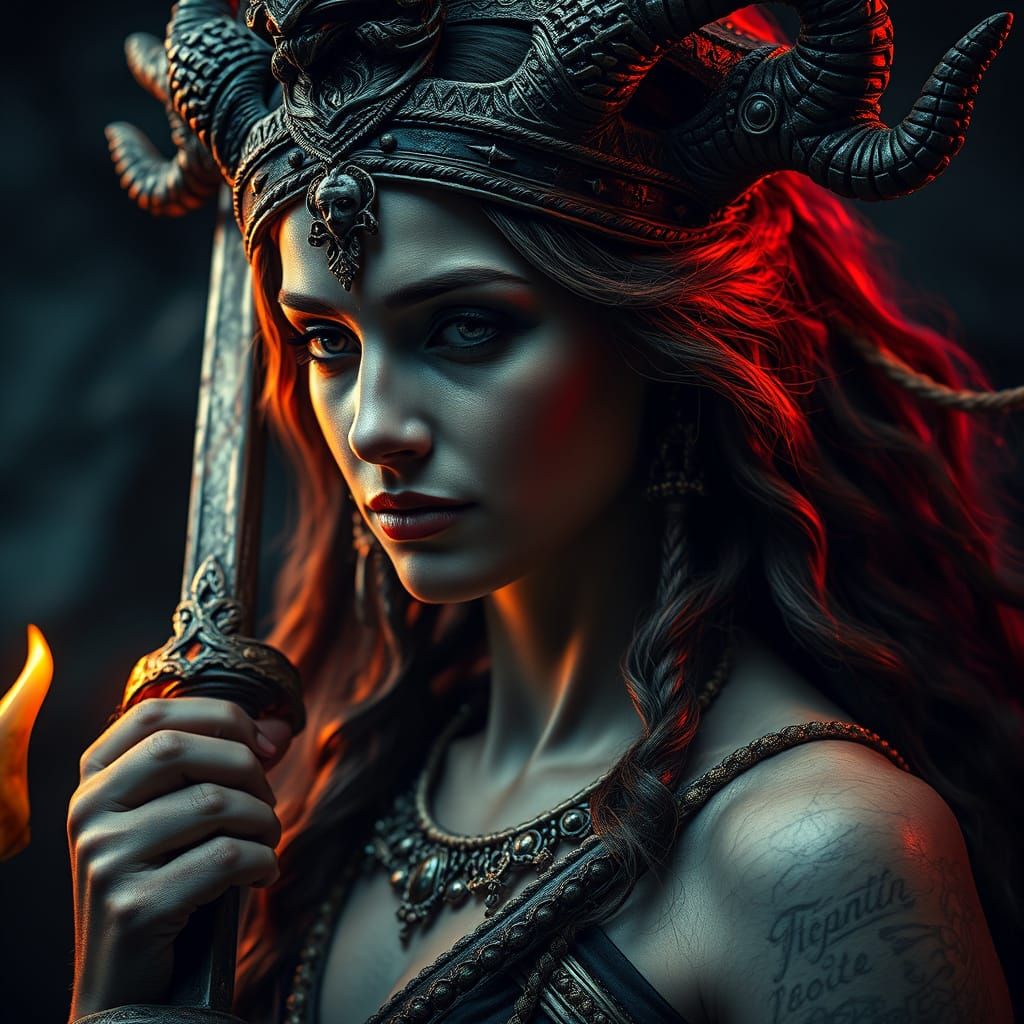 Etruscan Goddess of the Underworld in Hyperrealistic Detail