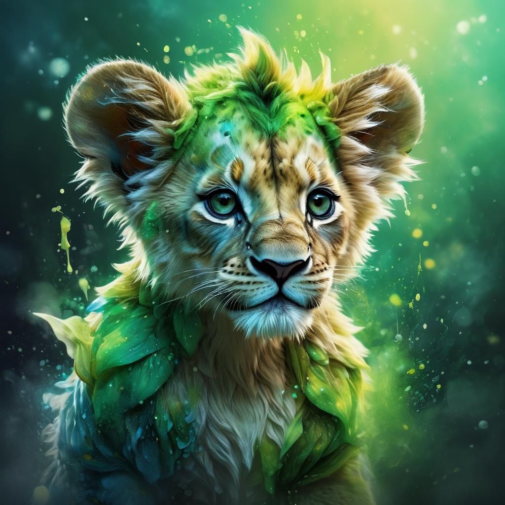 cute baby lion cub wearing a tinkerbell costume, ethereal fa...