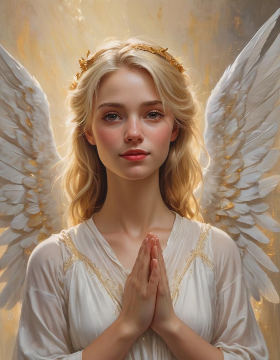 Blonde Angel Portrait in Style of Oil Painting