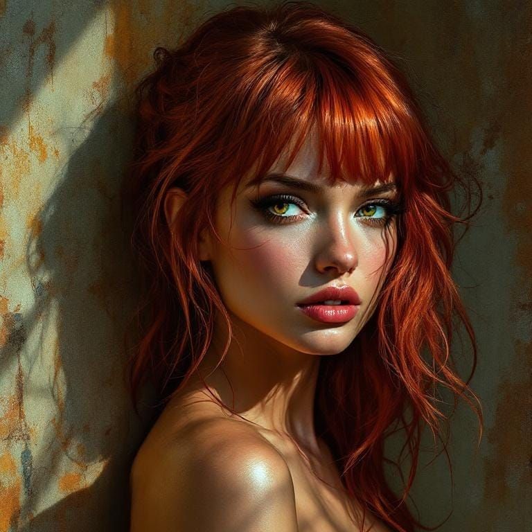 Seductive Redhead Portrait in Graphic Art Style
