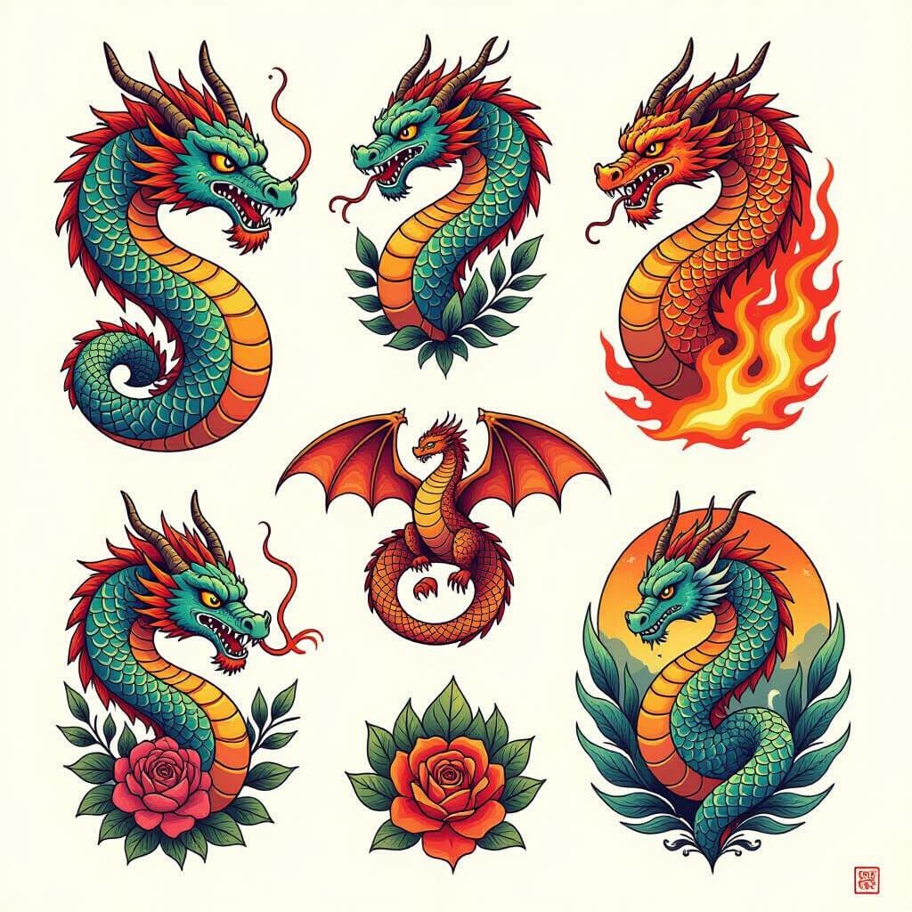 Dragon Tattoo Designs in Mixed Art Styles