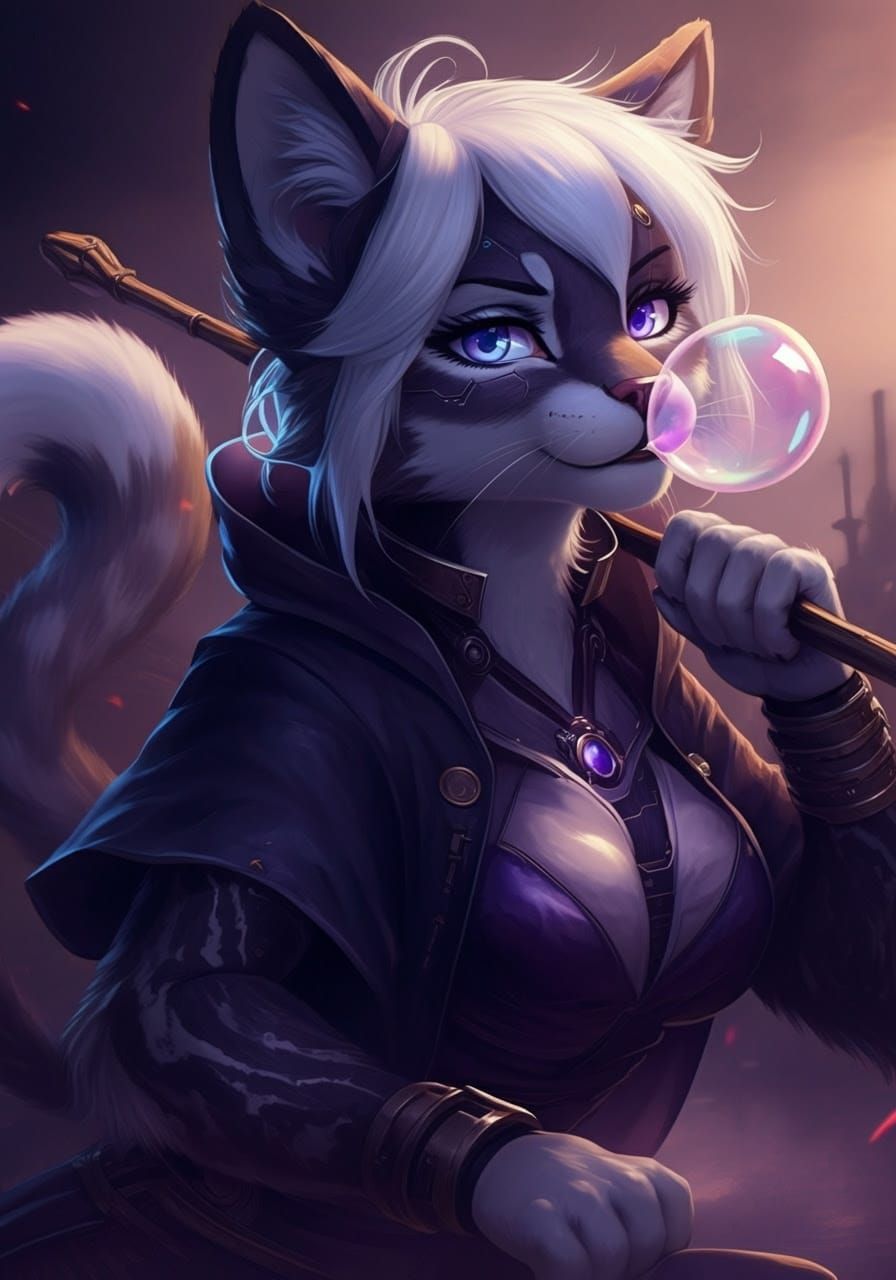 Anthropomorphic Feline Warrior in Cyberpunk Fantasy