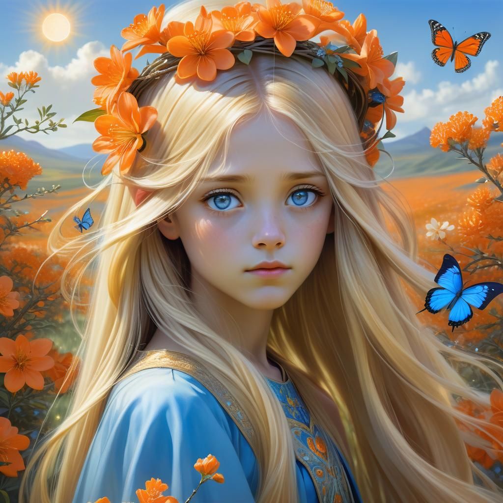 Girl with Orange Blossoms and Butterfly