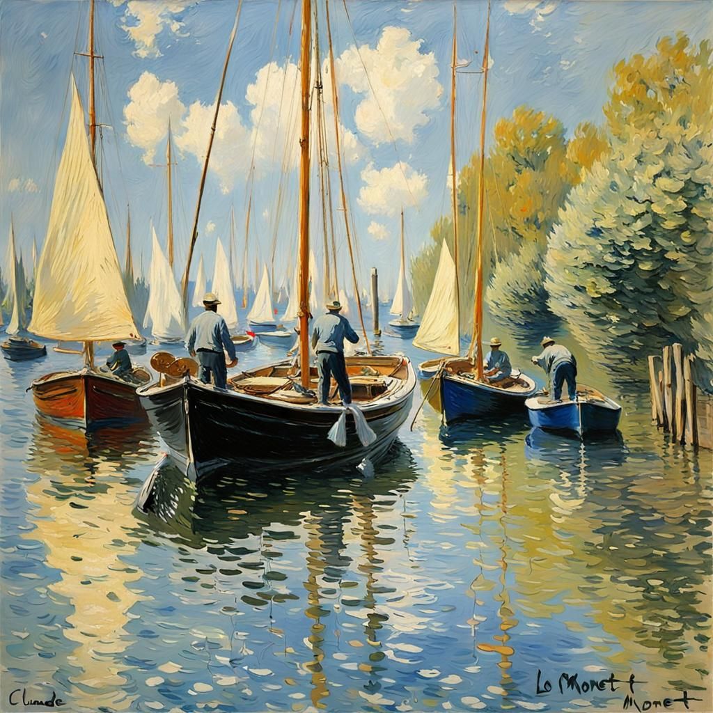 Monet-Inspired Waterside Boat House Painting