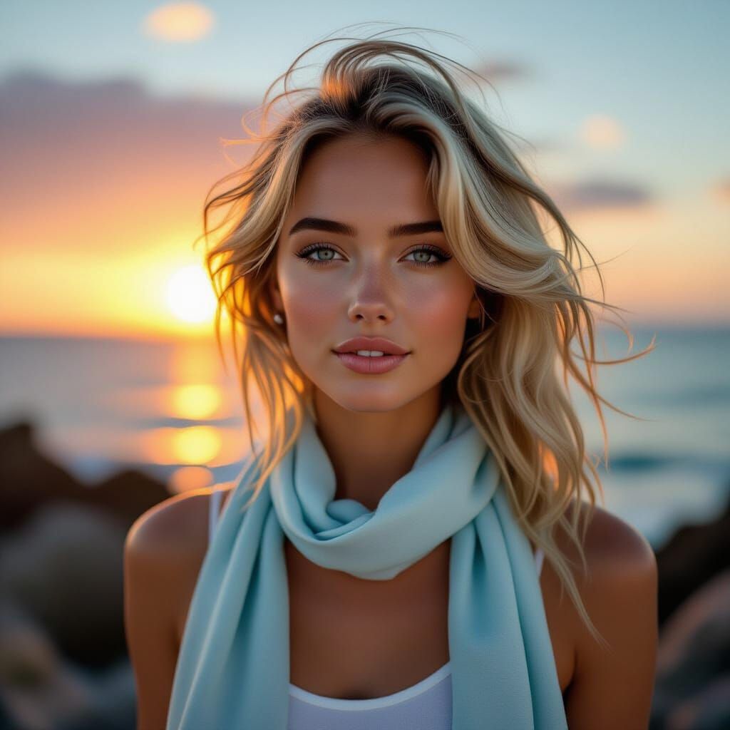 Sunset Cliffs Portrait of Woman with Windblown Hair