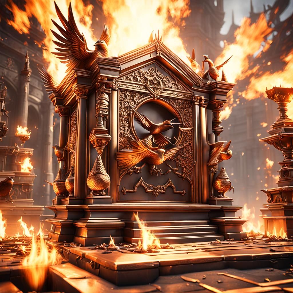 Bronze Altar with Swallows in Hyper-Detailed Style