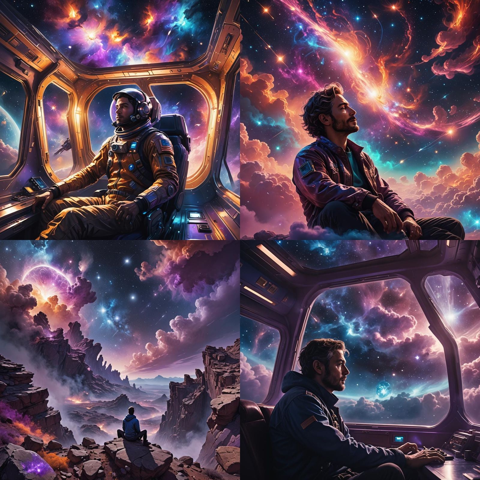 Man Contemplates Cosmic Vastness from Home