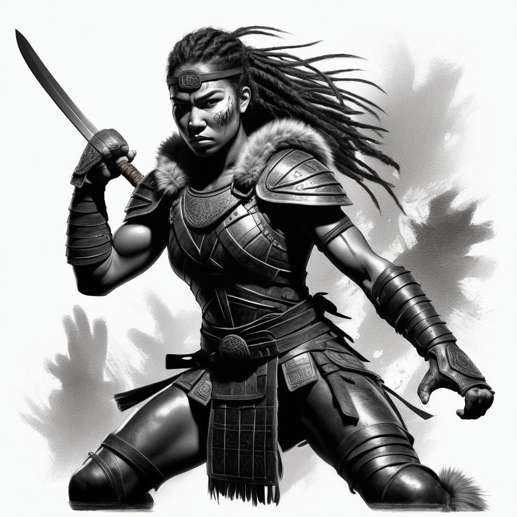 Tough Fantasy Barbarian Warrior in Modern Dojo