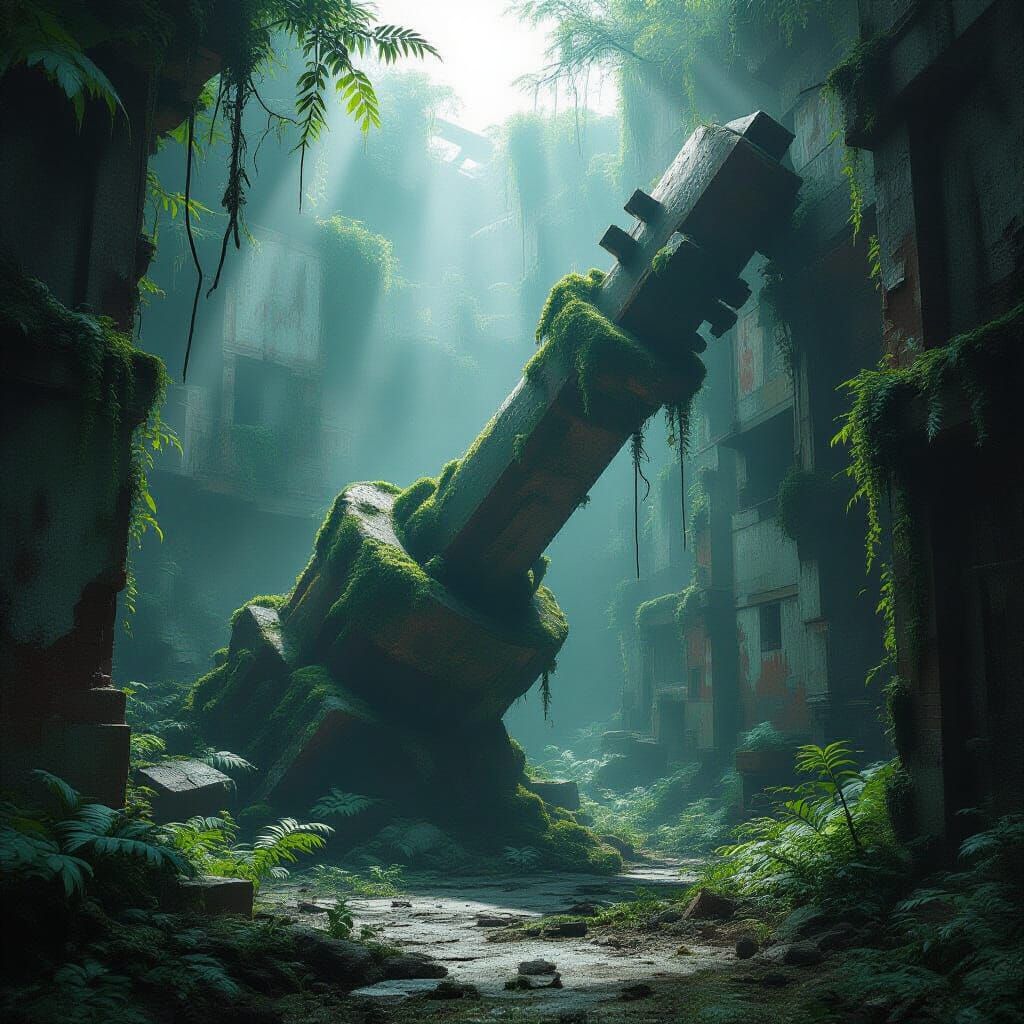Ancient Drill Bit in Overgrown Metropolis
