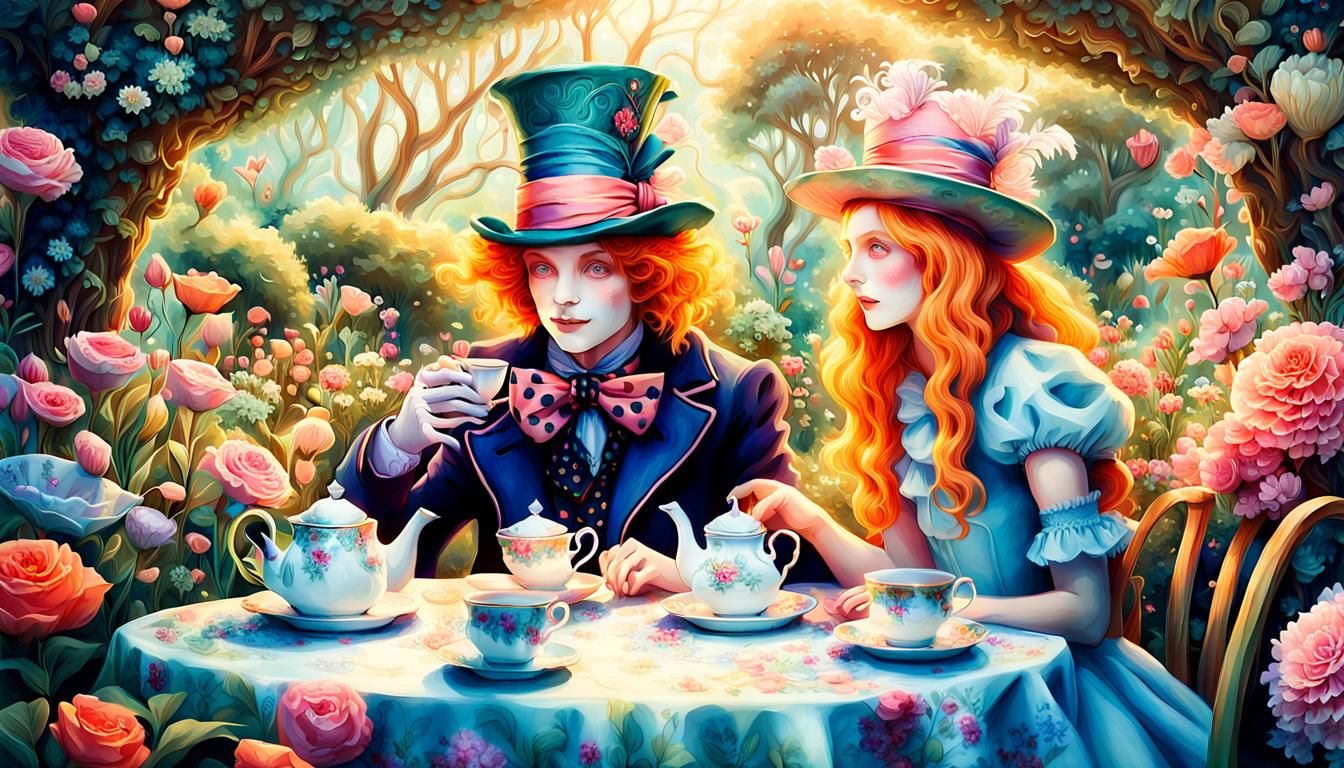 Alice and Mad Hatter's Whimsical Tea Party