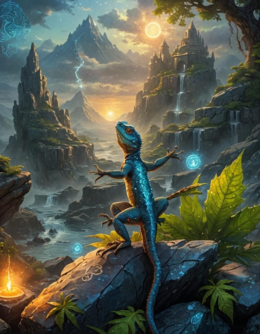 Mystical Lizard on Rocky Outcropping: Fantasy Concept Art