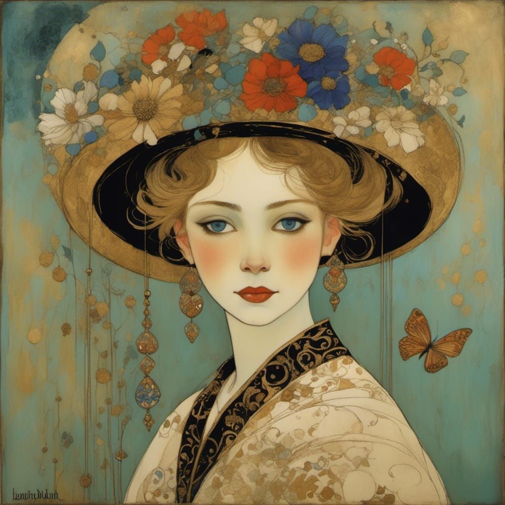 Beautiful Girl in Art Nouveau Style