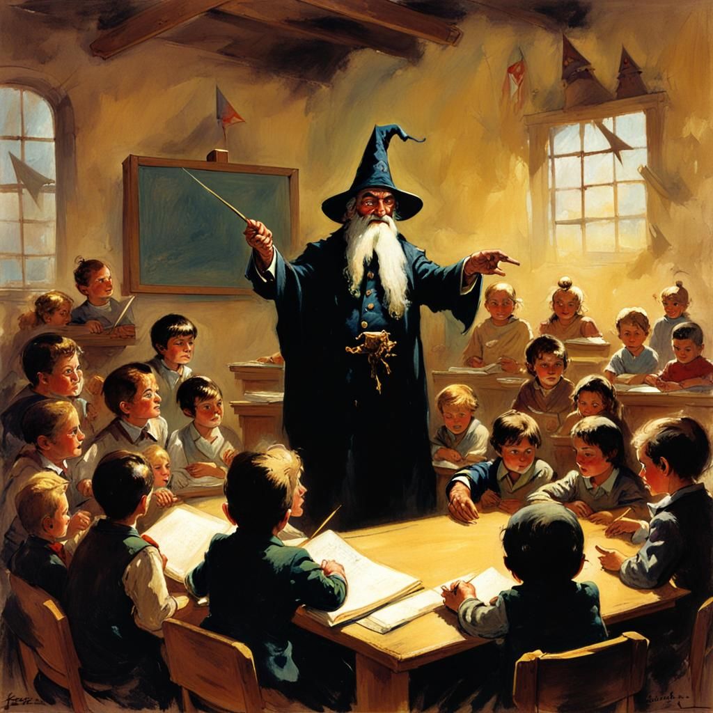 Wizard Teacher in a Frank Frazetta Style Painting