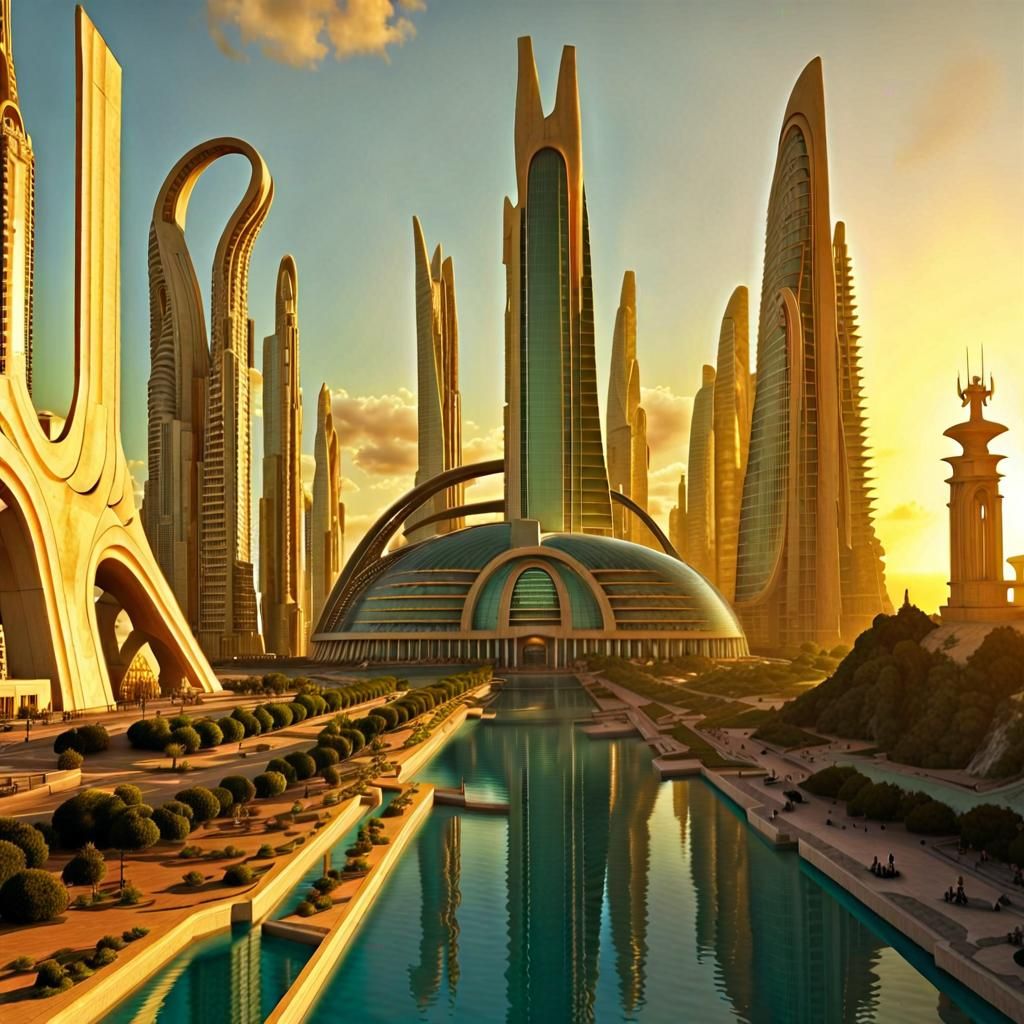 Monumental Sci-Fi Coastal Cityscape in Structural Expression...