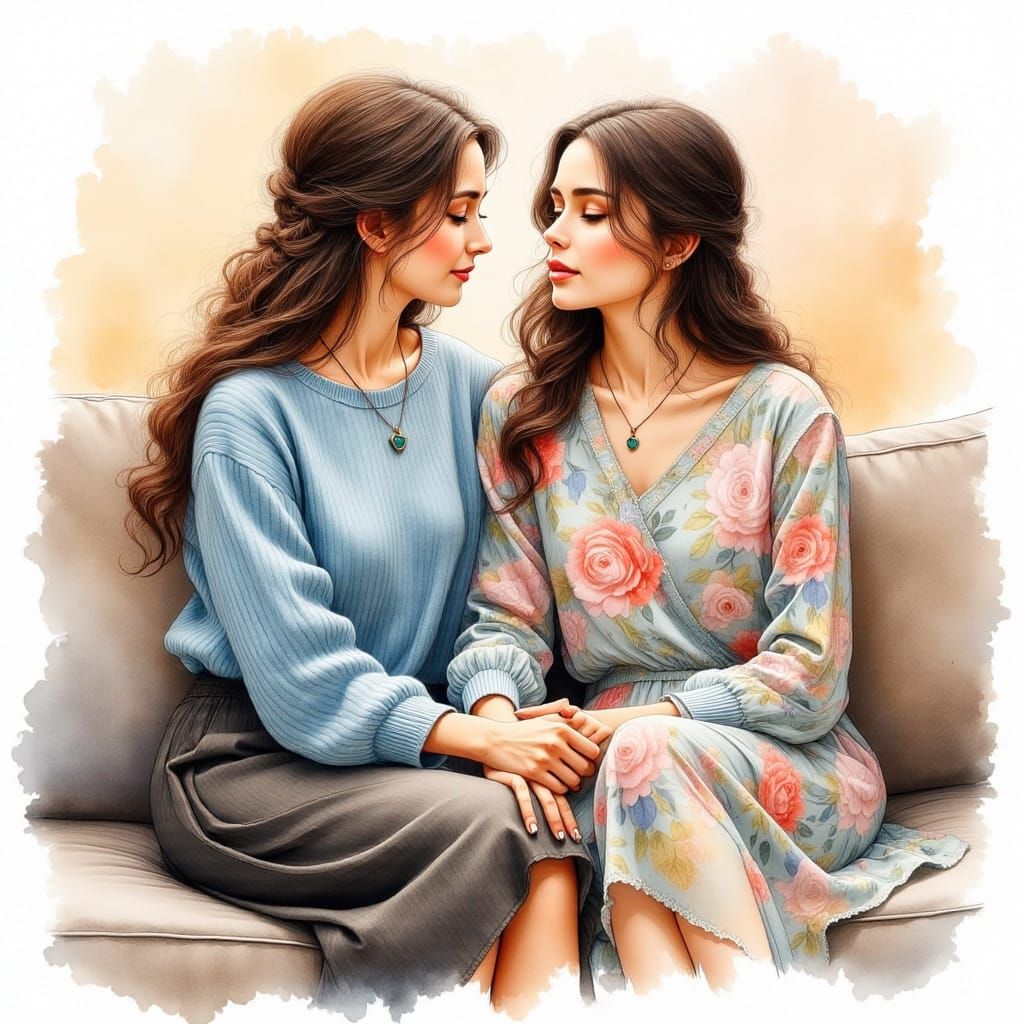 Elegant College Woman Receives Motherly Comfort in a Soft, P...