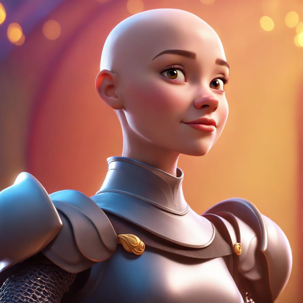Bald Knight Princess in Disney Pixar Style
