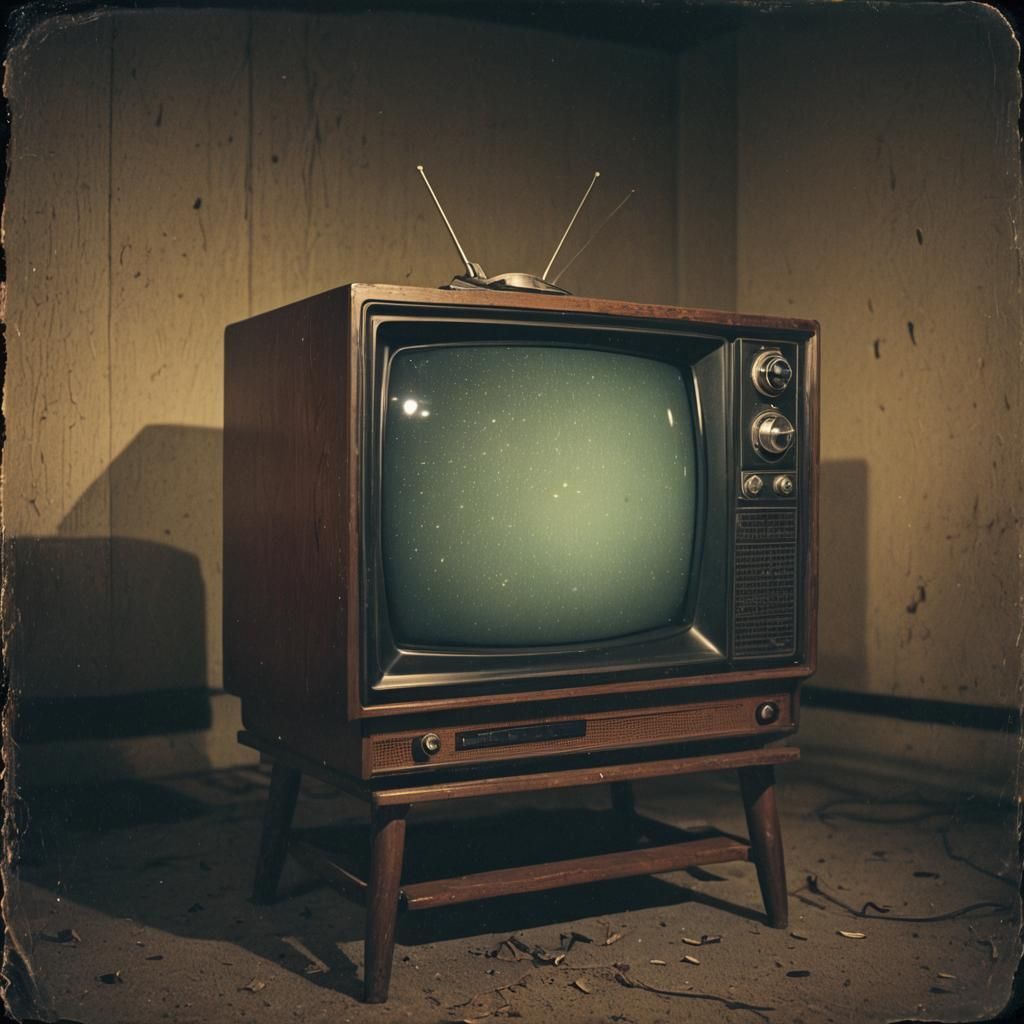 Eerie Static on Vintage TV in Film Noir Style