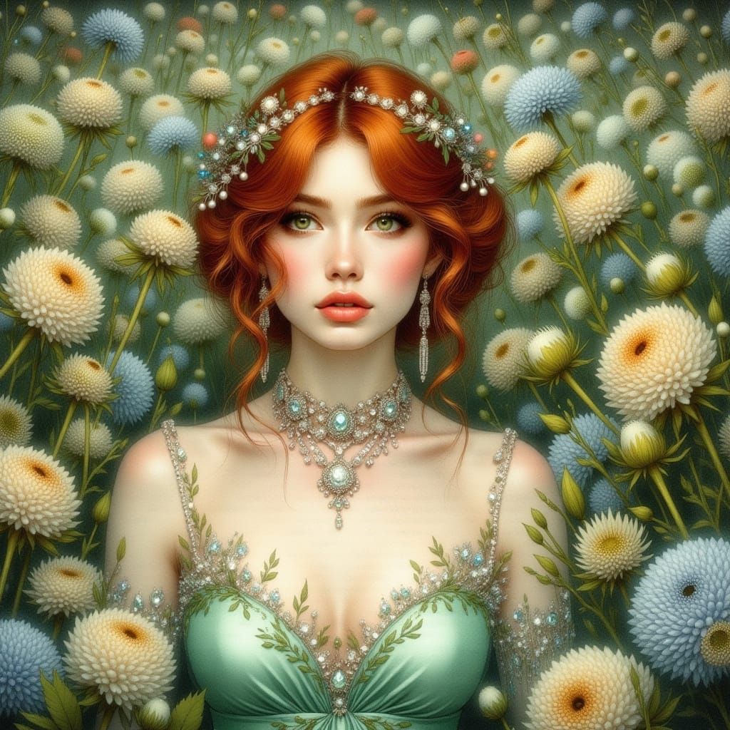 Art Nouveau Woman in Lush Garden