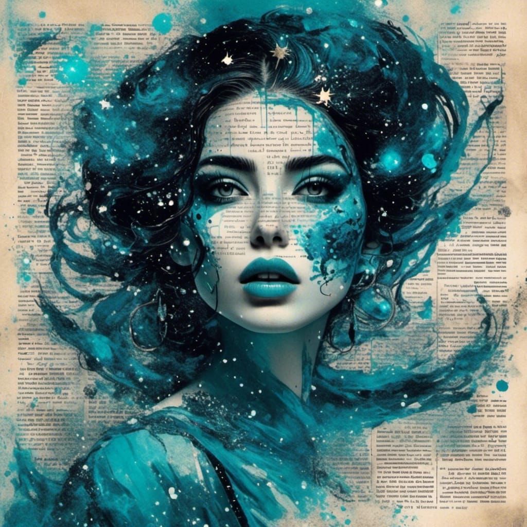 Newspaper Galaxy Woman in Surrealist Style
