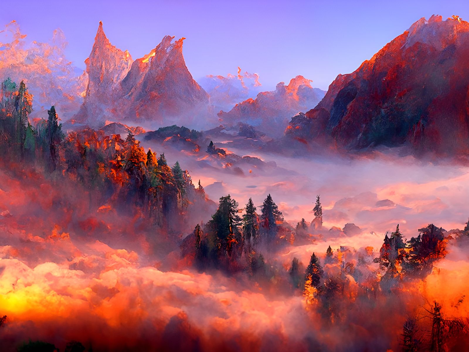 Epic Sunset over Misty Mountain Landscape