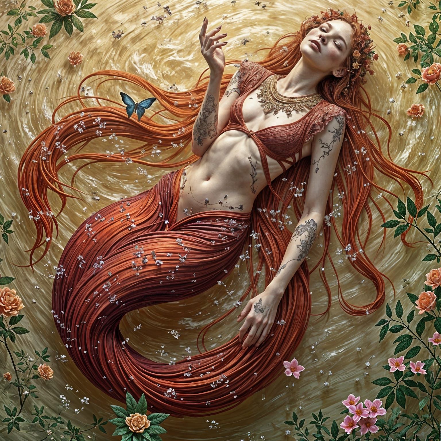 Rusalka Water Spirit in Dreamy, Bold Vector Art