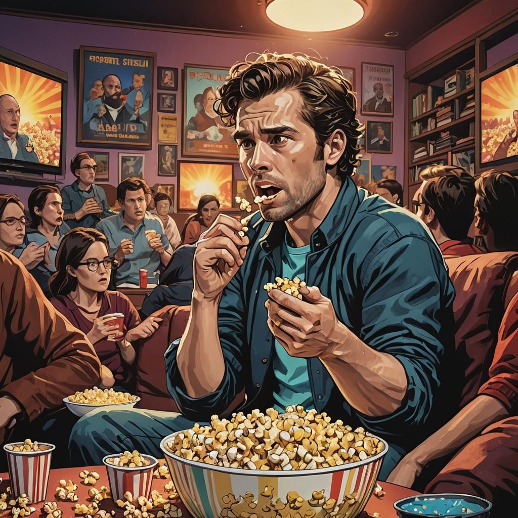 Hyperrealistic Popcorn Debater: A Cinematic Still